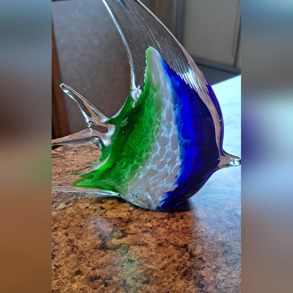 Beautiful Fish Paperweight Blown Glass Figurine Fused Colored Glass